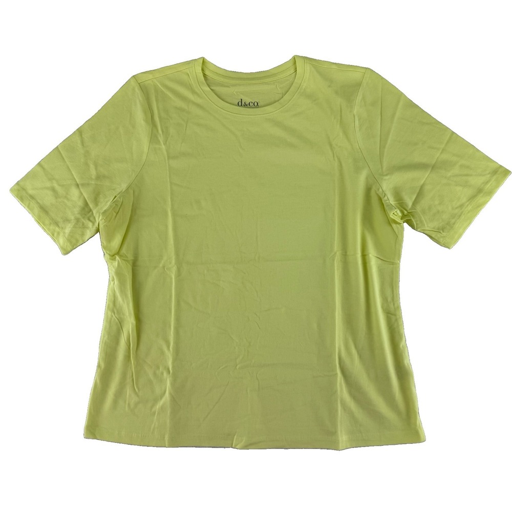 Denim & Co Essentials True Cotton Jersey Elbow Sleeve T Shirt Large Sunny Lime